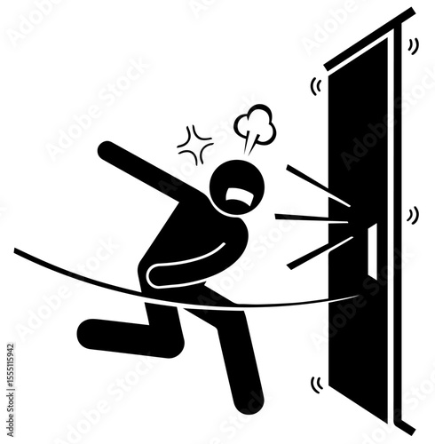 Angry person slamming door with force and frustration, emotional outburst, conflict, anger management issues, workplace stress, or interpersonal tension. frustration, rage, emotional explosion, commun