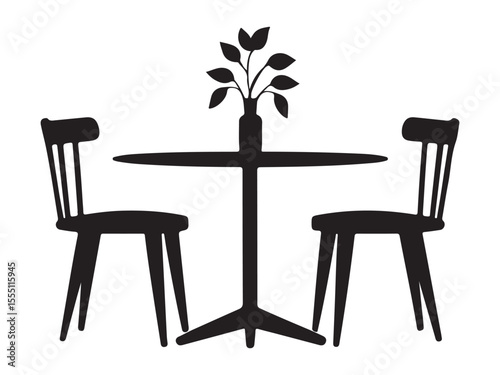 Black and White Table and Chairs Silhouette