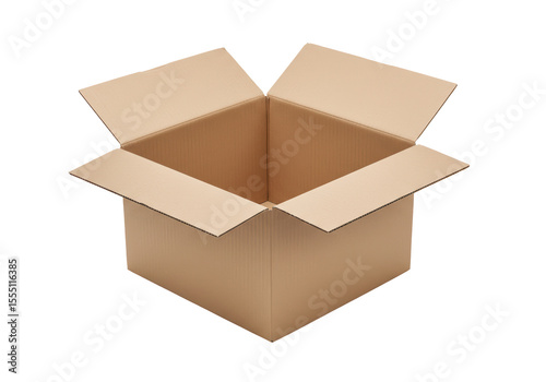 Isolated Open Cardboard Box for Packaging and Storage
