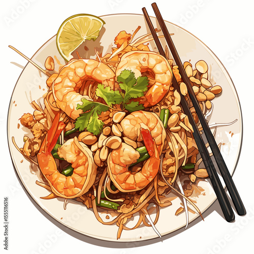 Shrimp Pad Thai Noodles with Peanuts and Lime