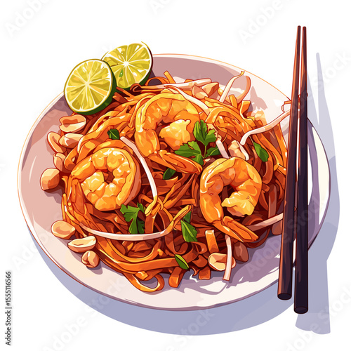 Shrimp Pad Thai Noodles with Peanuts and Lime