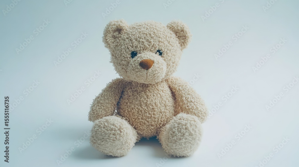 Obraz premium A light beige teddy bear sits on a plain background.