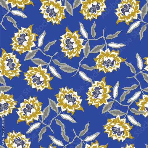 Seamless vector hand drawn pattern of blossoms and fresh branches. Floral contour background for textile or book covers, design, graphic art, printing and hobby, invitation
