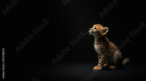 Cheetah Cub Looking Up on Black Background