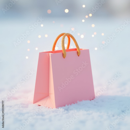 Single Shopping Bag Emoji Casting Soft Glow — 3D Rendering