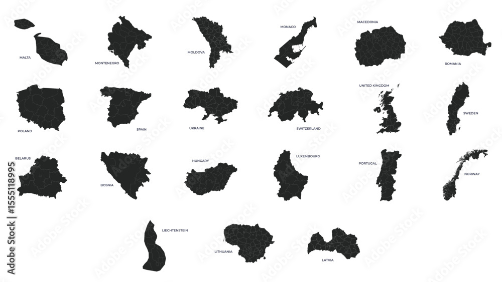 Vector illustration set with simplified maps of Variant Countries