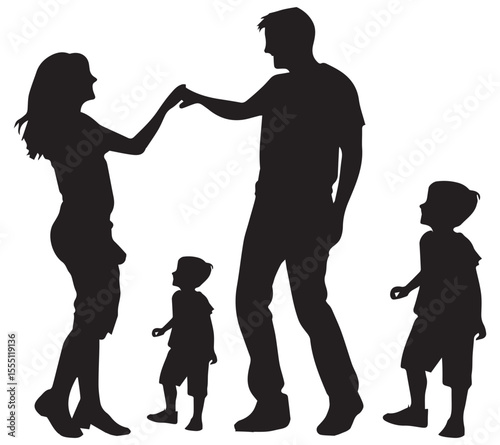 Set of happy traditional heterosexual families with children. Smiling mother, father and kids. Cute cartoon characters isolated on white background. Colorful vector illustration in flat style.