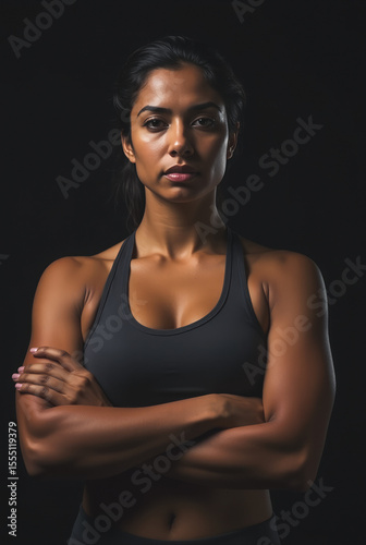 South Asian Athletic Woman with Arms Crossed Showing Strength and Determination