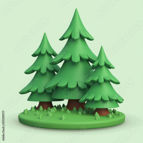 Forest Three Green Pine Trees with “Forest” Text at the Base — Clean Forest Conservation Icon