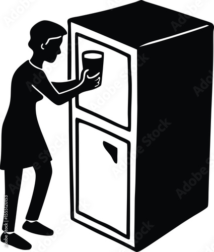 person grabbing milk from refrigerator silhouette