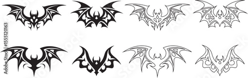 Flying Bat Silhouette and Outline Set for Halloween Designs