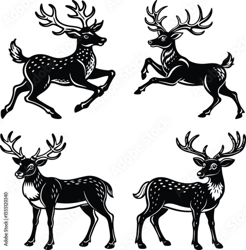 Set of golden reindeer illustration for christmas
