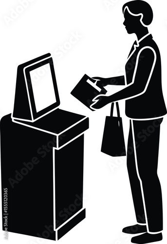 person paying at self checkout silhouette