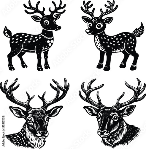 Set of golden reindeer illustration for christmas
