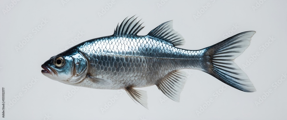 Obraz premium A fish with scales and fins, isolated on a white background.
