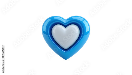 3D-Rendered Blue Heart Icon with White Inner Heart Floating Isolated on Transparent Background