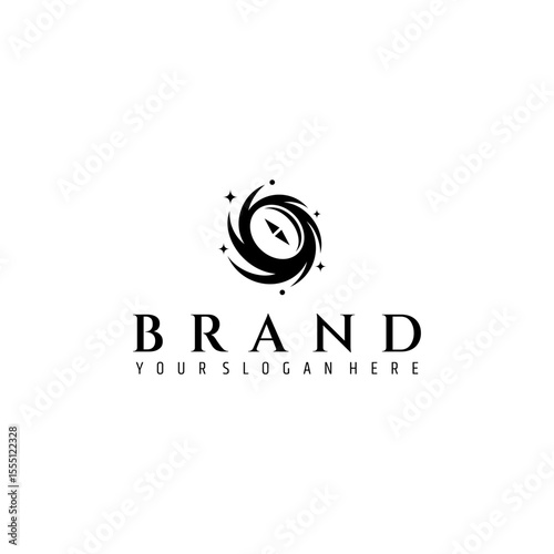 galaxy logo with compass combination in flat design style