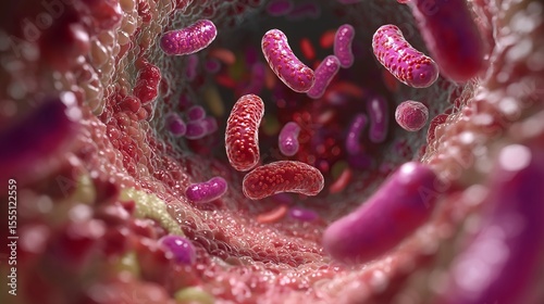 Microscopic view of probiotic bacteria in the human stomach for health and digestion