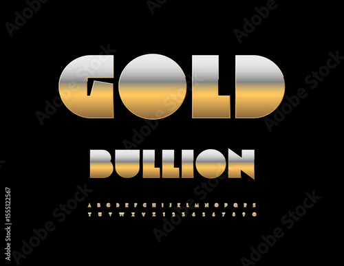 Vector Cool icon Gold Bullion. Chic Gold Font. Shiny Big Geometric Alphabet Letters and Numbers set.