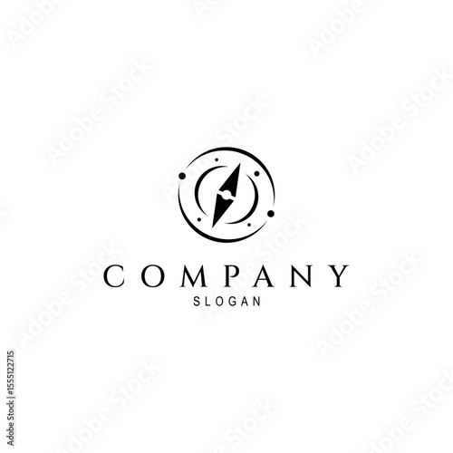 space galaxy logo with compass icon in line art design style
