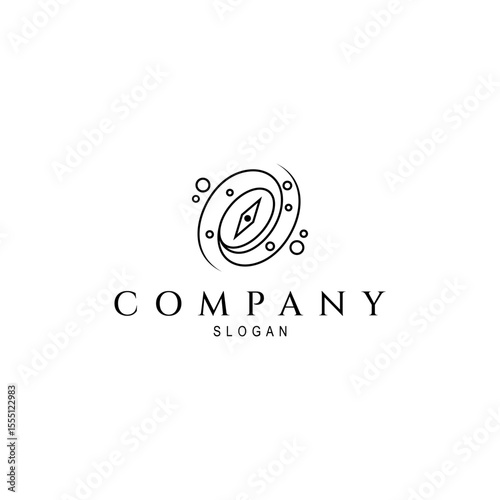 space galaxy logo with compass icon in line art design style