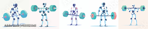 Futuristic Humanoid Robot Weightlifting Barbell – Artificial Intelligence in Fitness Training Concept