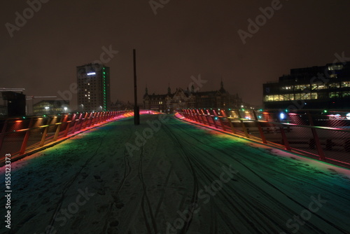 Photography Copenhagen Light Festival, Lille Langbro in snow, Denmark