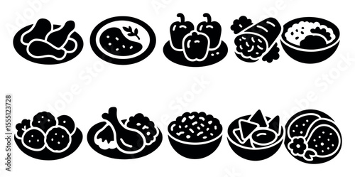 Food and cuisine solid icon set. meal, recipe, ingredient icons solid collection