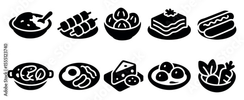 Food and cooking solid icon set. simple, monochrome, culinary, recipe icons collection