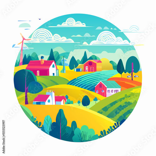 rural landscape with a village