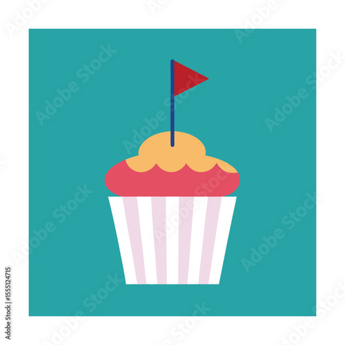 Cupcake Illustration with Flag Toothpick and No Toppings