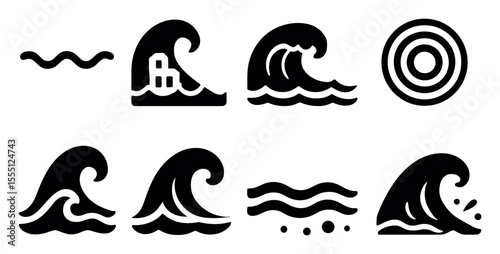 Ocean, wave silhouette icon set. marine, sea, water symbols silhouette collection