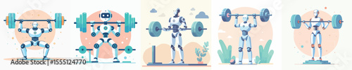Robots Lifting Barbells – Futuristic Artificial Intelligence Workout and Strength Concept