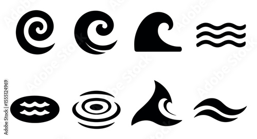 Ocean, wave silhouette icon set. marine, water, sea patterns silhouette collection