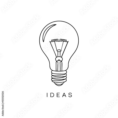 Simple line drawing of a light bulb with the word ideas isolated on transparent background