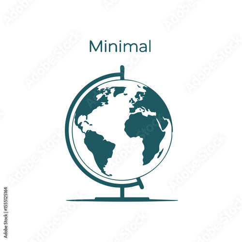 Minimalist teal globe on a stand isolated on transparent background