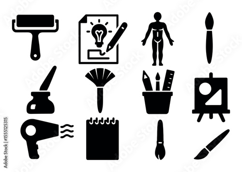 Art and creativity filled icon set. painting, drawing, crafting icons collection