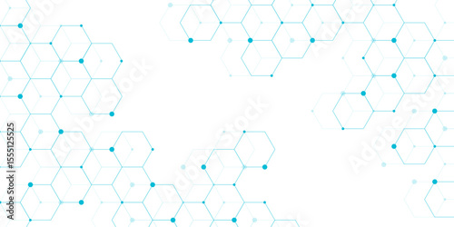 Science network pattern blue Hexagonal abstract background. Big Data Visualization structure elements . Health care and science medical pattern innovation. Template design with concept Dots and lines.