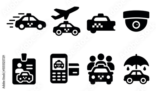 Transportation and security solid icon set. travel, surveillance icons collection