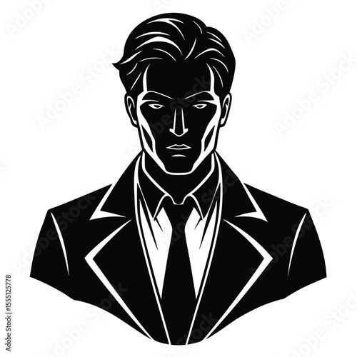 Sharp geometric silhouette of a determined man in a suit and tie
