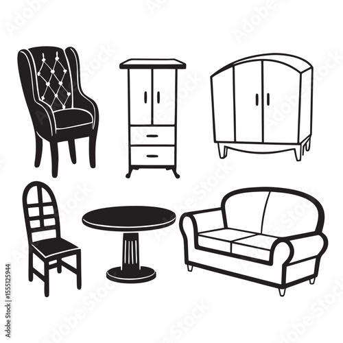 Set of Furniture Silhouettes in Vector Format