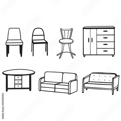 Set of Furniture Silhouettes in Vector Format