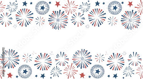 Red, White, and Blue Fireworks Border Design for Independence Day Celebration