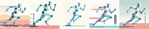 Futuristic Robots Sprinting on Track – High-Speed AI Runners Starting a Race