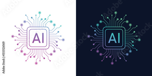 Artificial Intelligence AI Chip in Human Brain. Artificial Intelligence icon with Machine learning, digital skills, generative AI, AI technology, algorithm, virtual intelligence and future	