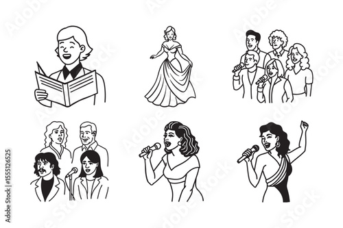 line art of  singer set bundle  on the white background