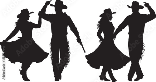 Western dancers silhouette vector illustration
