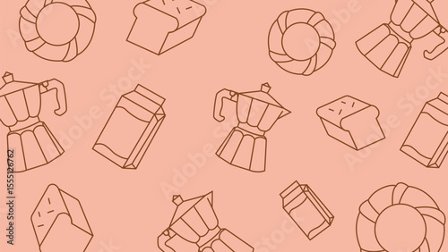 Croissant and moka pot breakfast background