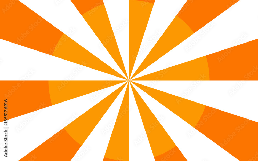 Abstract high-contrast, optical illusion background with a bold spiral pattern. Wavy orange and white rays that twist radially outward from the center, forming a hypnotic, swirling motion effect.