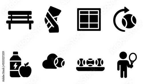Fitness, exercise solid icon set. gym, health symbols solid collection
